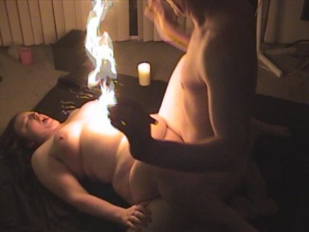Myzeray  Fireplay Fuck Part 3 Suck Fuck And Fire - Here's the good stuff from myzeray's fireplay session: she starts off giving me a blowjob, and I set her back on fire, as well as spank her with the lit torch. This is followed by more fire on her back, hips and ass as I fuck her doggystyle, then it's on her back for more fucking and fire, to include a cross of flames drawn from nipple to nipple, collar to navel.